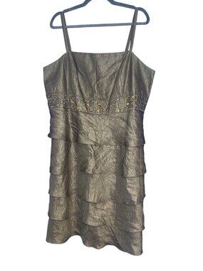R&M Richards Womens 22W Metallic Tiered Cocktail Dress Beaded Formal Plus Size